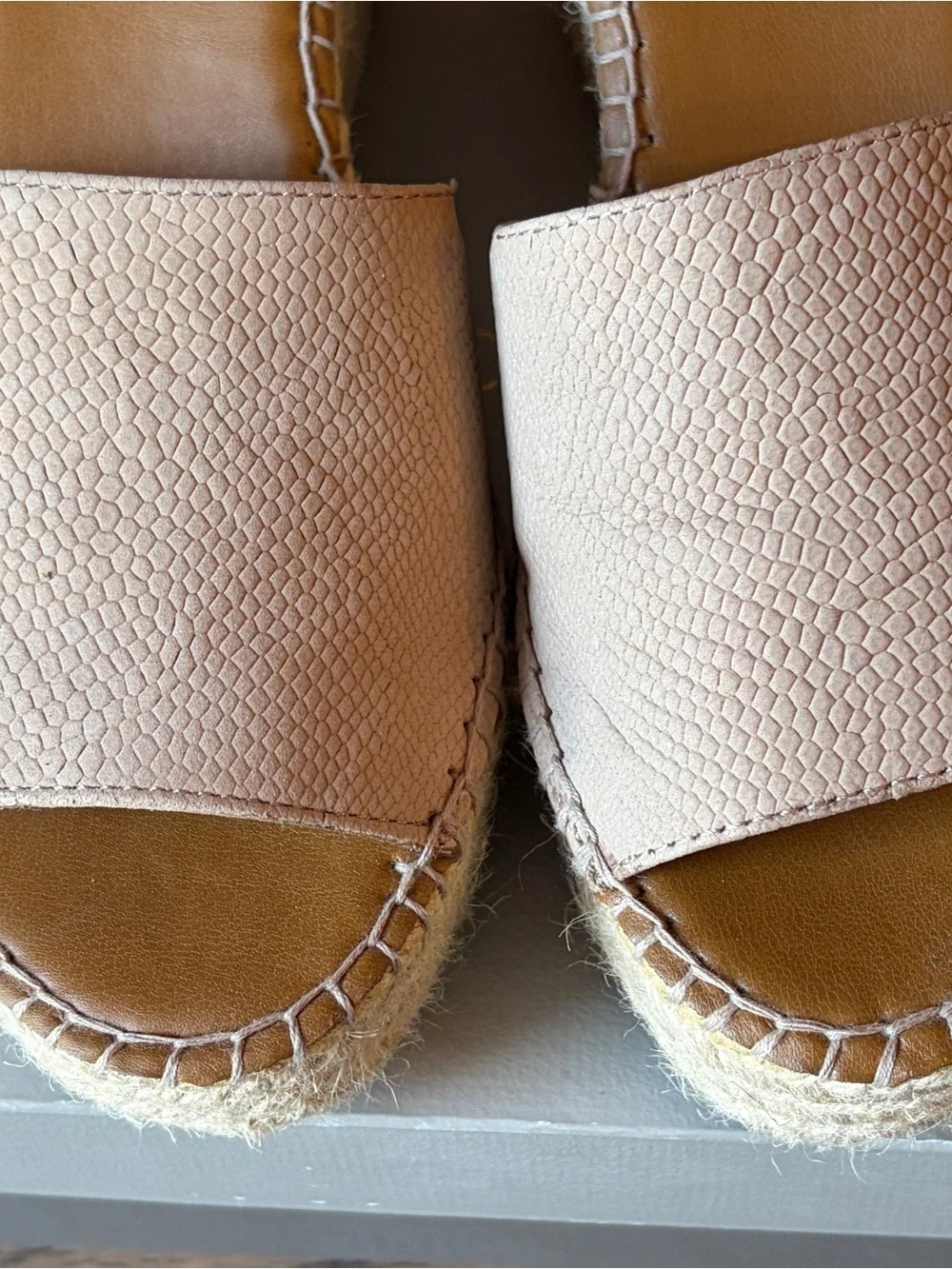 Franco Sarto 'Takara' Taupe Faux Snake Skin Espadrille Wedge Sandals -  Size 8M
